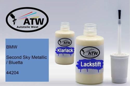 BMW, Second Sky Metallic / Bluetta, 44204: 20ml Lackstift + 20ml Klarlack - Set, von ATW Autoteile West.